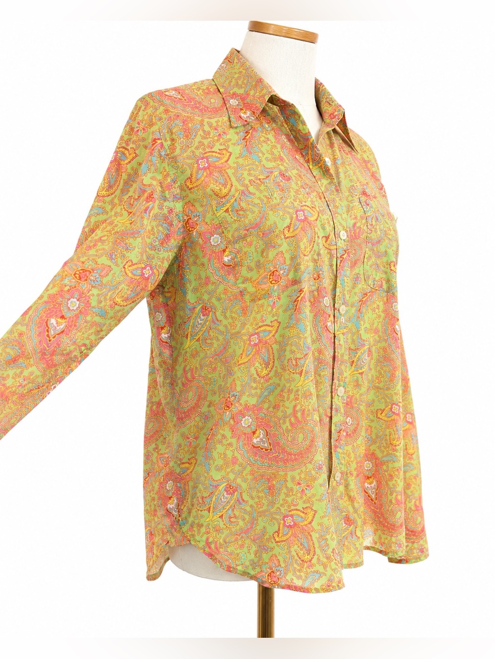 Lauren Ralph Lauren Petite Sheer Paisley Button Front Shirt Blouse PL 100%Cotton